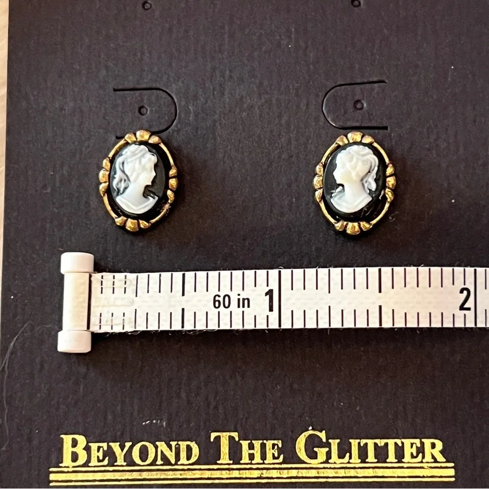 Elegant Gold and Black Cameo Earrings